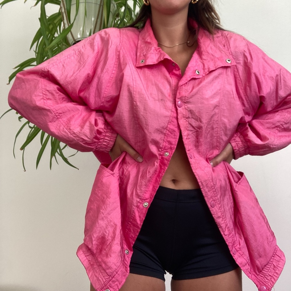 Vintage Hot Pink Crinkle Nylon Jacket